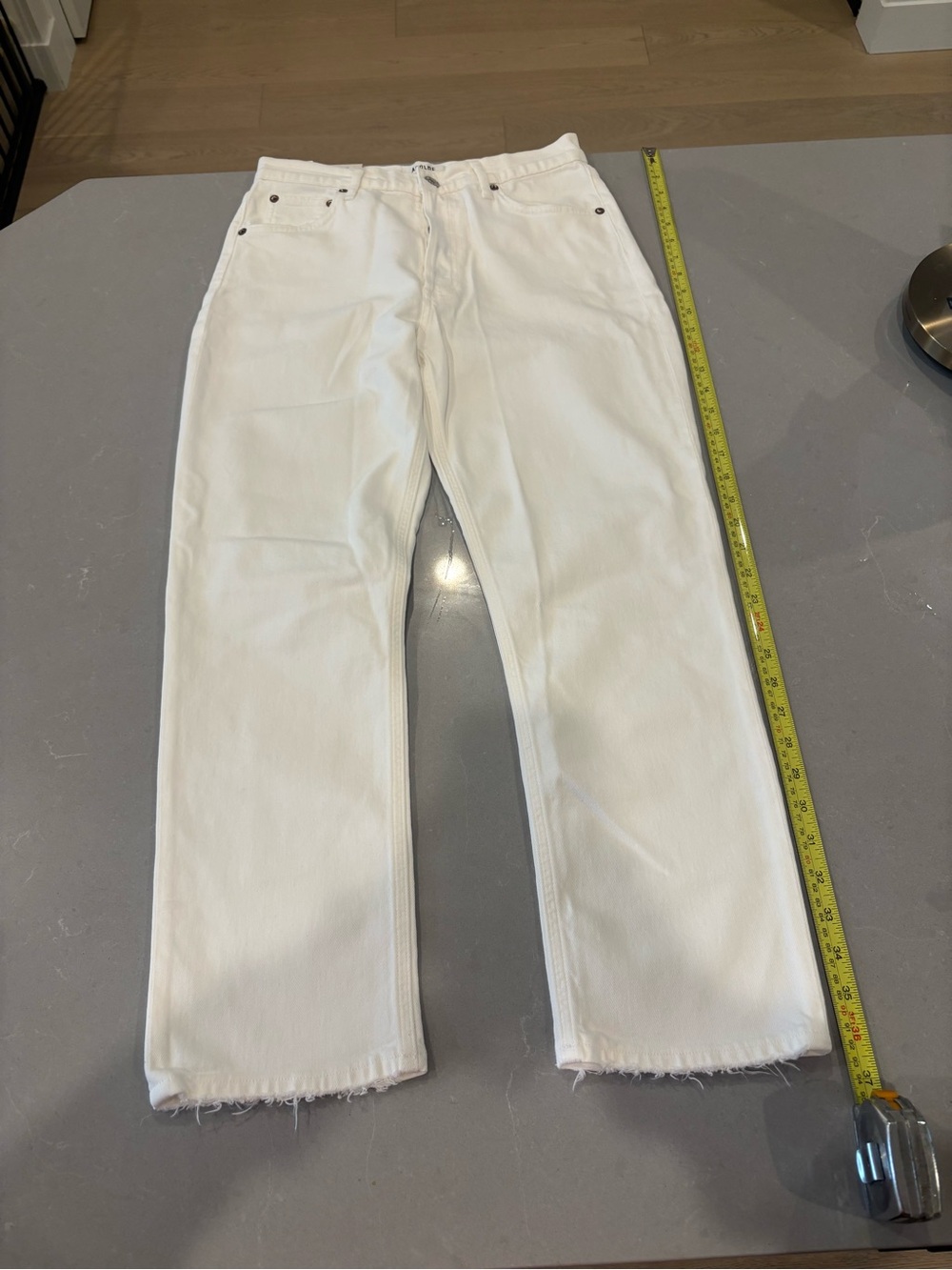 Agolde Riley High Rise Straight Cropped White Raw-Hem Jeans
